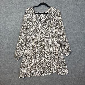 Billabong Dress Womens Medium Black Ditsy Floral Mini Balloon Sleeve Bohemian